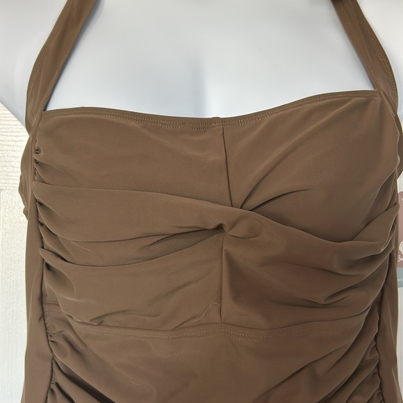 Smismivo tummy control neutral one-piece halter neck swim Brown size XXL/18W - Picture 4 of 12